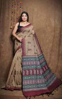 NAMITASAREES Printed Handloom Pure Cotton Saree(Beige)