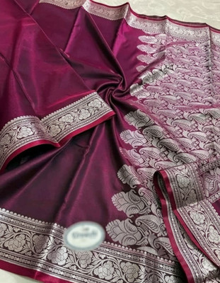 AFsaree Solid/Plain Banarasi Satin Saree(Maroon)