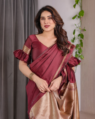 KB TEX Solid/Plain, Woven Maheshwari Pure Silk Saree(Maroon)