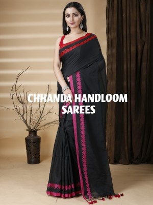 chhanda handloom sarees Self Design Tant Handloom Pure Cotton Saree(Black)