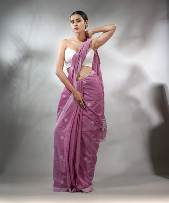 Barshaa Self Design Handloom Cotton Silk Saree(Yellow)