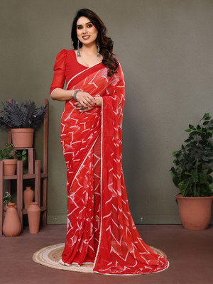 Divastri Embellished Bollywood Georgette, Silk Blend Saree(Red)