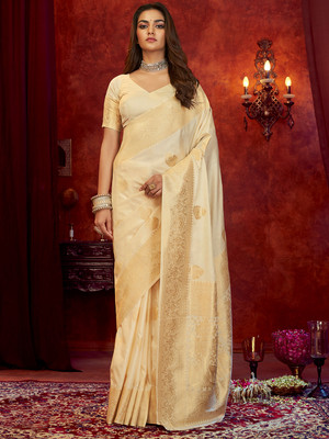 KARAGIRI Woven Banarasi Silk Blend Saree(Beige)