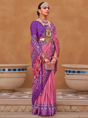 ANOUK Woven Patola Silk Blend Saree(Maroon)