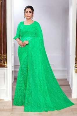 NORAFLEXx Self Design Bollywood Net Saree(Green)