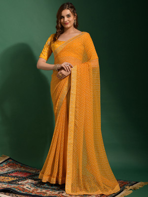 Divastri Embroidered Bandhani Georgette Saree(Yellow)