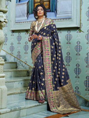 Divastri Woven Banarasi Silk Blend Saree(Dark Blue)
