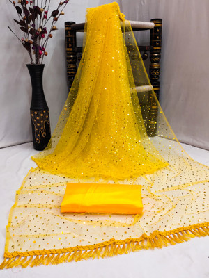 color bucket Polka Print Bollywood Net Saree(Yellow)