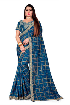 MAN PRIYA TRENDZ Blocked Printed Bandhani Art Silk Saree(Blue)