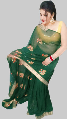 iKrishna Floral Print Daily Wear Georgette Saree(Green)