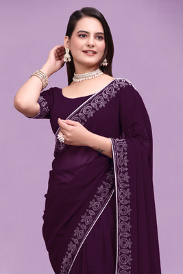 SHELDROM MART Embellished Bollywood Georgette Saree(Purple)