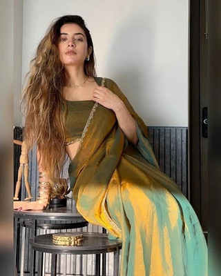 DEBRIS FAB Solid/Plain Bollywood Organza Saree(Yellow)