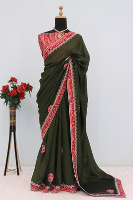 CHAMUNDA CREATION Embroidered Bollywood Silk Blend Saree(Light Green)