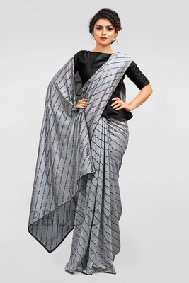 3Buddy Fashion Embroidered, Striped Bollywood Art Silk Saree(Grey)