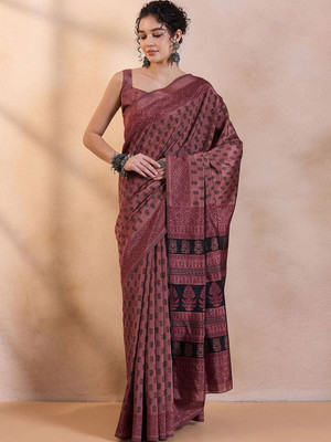Anouk Rustic Printed Daily Wear Silk Blend Saree(Brown)