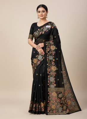 Shri Balaji Sarees Solid/Plain Bollywood Cotton Silk Saree(Black)
