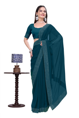 Zeekha Self Design Daily Wear Georgette Saree(Dark Green)