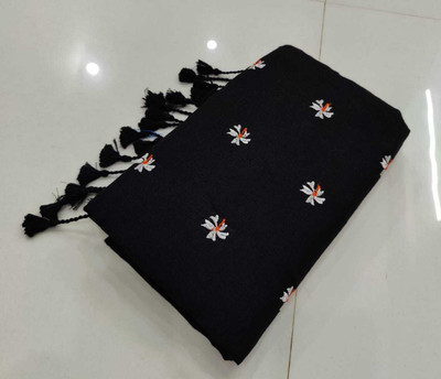 OSARIO Embroidered Handloom Pure Cotton Saree(Black)