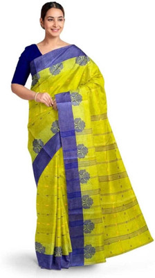 HouseOfCommon Self Design Tant Pure Cotton Saree(Yellow)