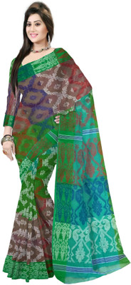 Pradip Fabrics Self Design Tant Cotton Blend Saree(Green)