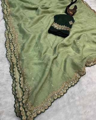 HouseOfCommon Embroidered Bollywood Jimmy choo Saree(Green)