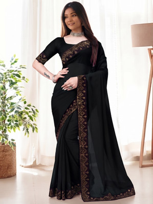 Heturaj fashion Printed Bollywood Georgette Saree(Black)