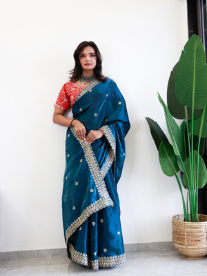 Divastri Embroidered Bollywood Jimmy choo Saree(Blue)