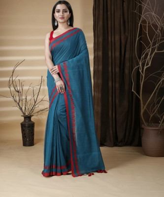 ADbutiq Solid/Plain Bollywood Handloom Pure Cotton Saree(White)