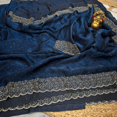LeeliPeeri Designer Embellished, Embroidered Bollywood Silk Blend Saree(Blue)