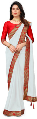 Dharmik Fashion Studio Solid/Plain Bollywood Art Silk Saree(White)