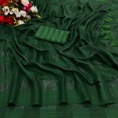 K 5 FASHION Self Design Bollywood Pure Silk Saree(Dark Green)