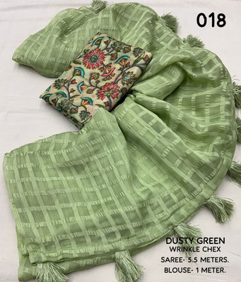 Dhanlaxmi CreationLLP Dyed, Checkered Handloom Chiffon Saree(Green)