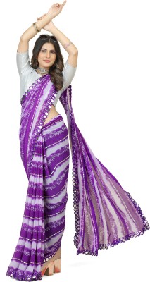 SHOBHTESH Striped, Digital Print, Embroidered Bollywood Georgette Saree(Purple)