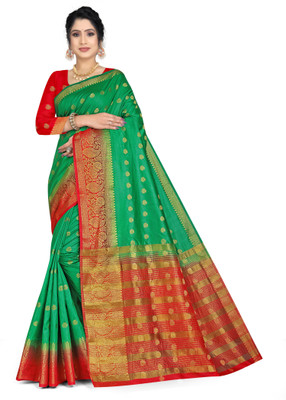 Pemal Designer Embellished Dharmavaram Silk Blend Saree(Pink)