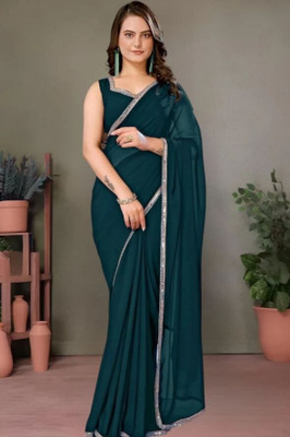 BK COLLECTION Solid/Plain Bollywood Georgette Saree(Blue)