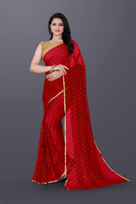 JiproStore Printed Bollywood Chiffon Saree(Red)