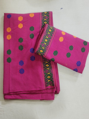 Assami Woven Mekhela Chador Cotton Blend Saree(Pink)