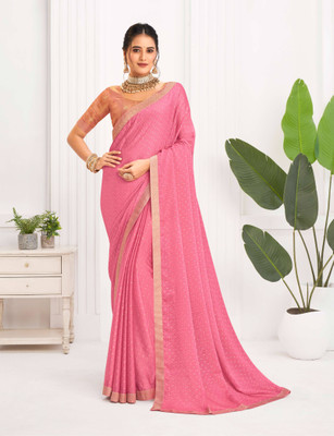 Laxmipati sarees Printed, Woven Saree with Attached Blouse Silk Blend Saree(Pink)