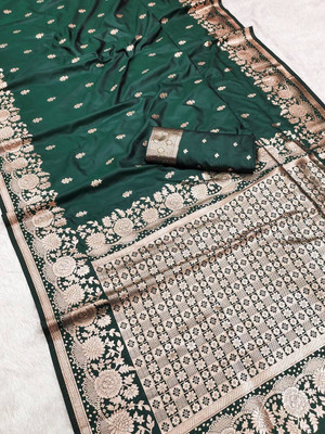 Keswi Fab Woven Banarasi Jacquard, Pure Silk Saree(Green)