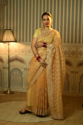 Beautiful Collection Printed Daily Wear Organza Saree(Yellow)