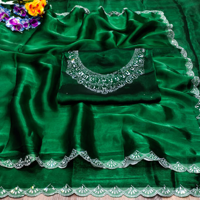 Keshav Creation Embellished Bollywood Jimmy choo Saree(Green)