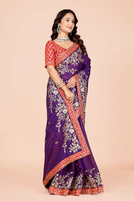 Aksh Fashion Embroidered Bollywood Georgette Saree(Purple)