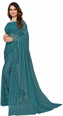 Saadhvi Floral Print Bollywood Net Saree(Green)