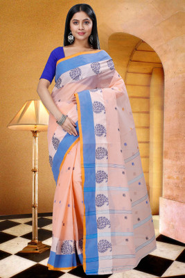 PuJoy Self Design, Woven Tant Pure Cotton Saree(Multicolor)