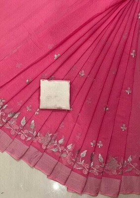GLOWMOROUS Embroidered Chanderi Chanderi Saree(Blue)