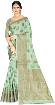 Shopya Woven Kanjivaram Pure Silk, Cotton Silk Saree(Light Green)