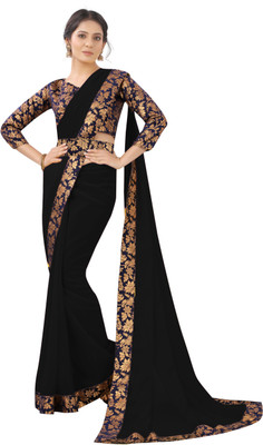 SHRIVALLI Self Design, Solid/Plain, Floral Print, Dyed Bollywood Georgette, Chiffon Saree(Black)
