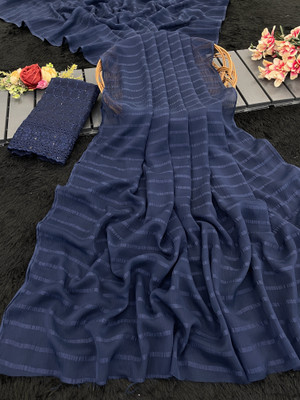 Sanskriti Synthetics Embellished Bollywood Chiffon Saree(Blue)