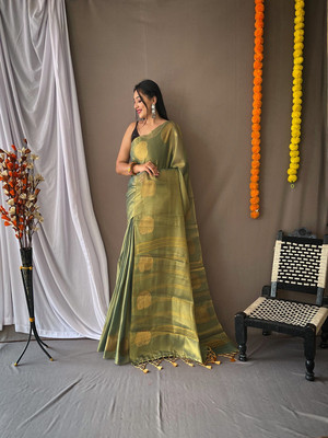 SGF11 Self Design Handloom Tissue Saree(Light Green)