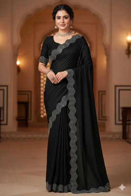 ALLINONESAREE Solid/Plain Bollywood Georgette Saree(Black)